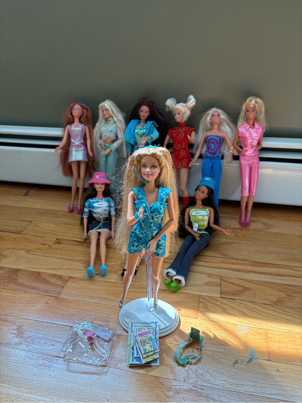 Mattel Fashion Doll Lot with Blue Dress & Pink Outfit Accents